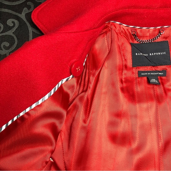 Banana Republic Red Double Breasted Short Italian Wool Coat - Picture 14 of 16